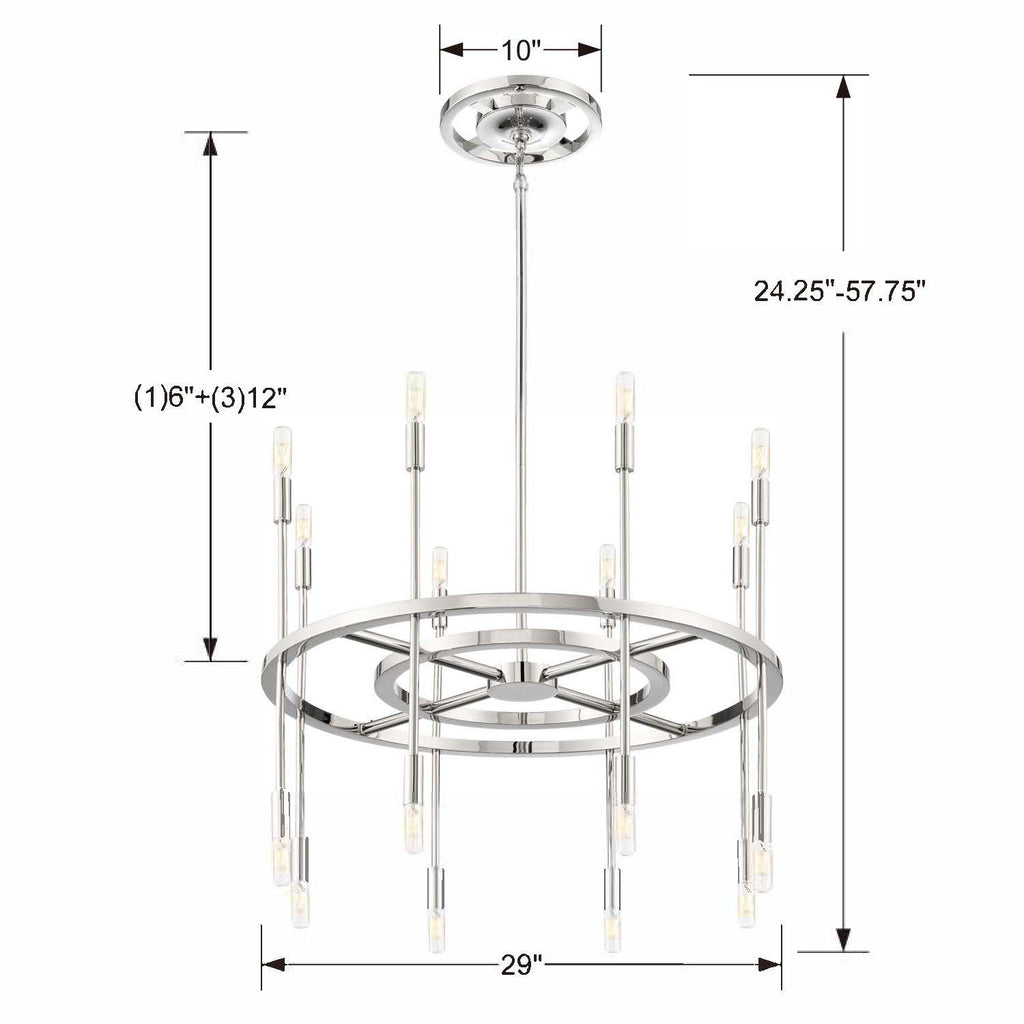 Polished Nickel Chandelier - Modern Contemporary Lighting | Item Dimensions