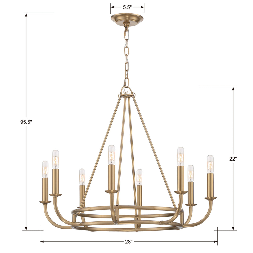 Hampton Retreat 8-Light Chandelier in Aged Brass and Matte Black | Item Dimensions