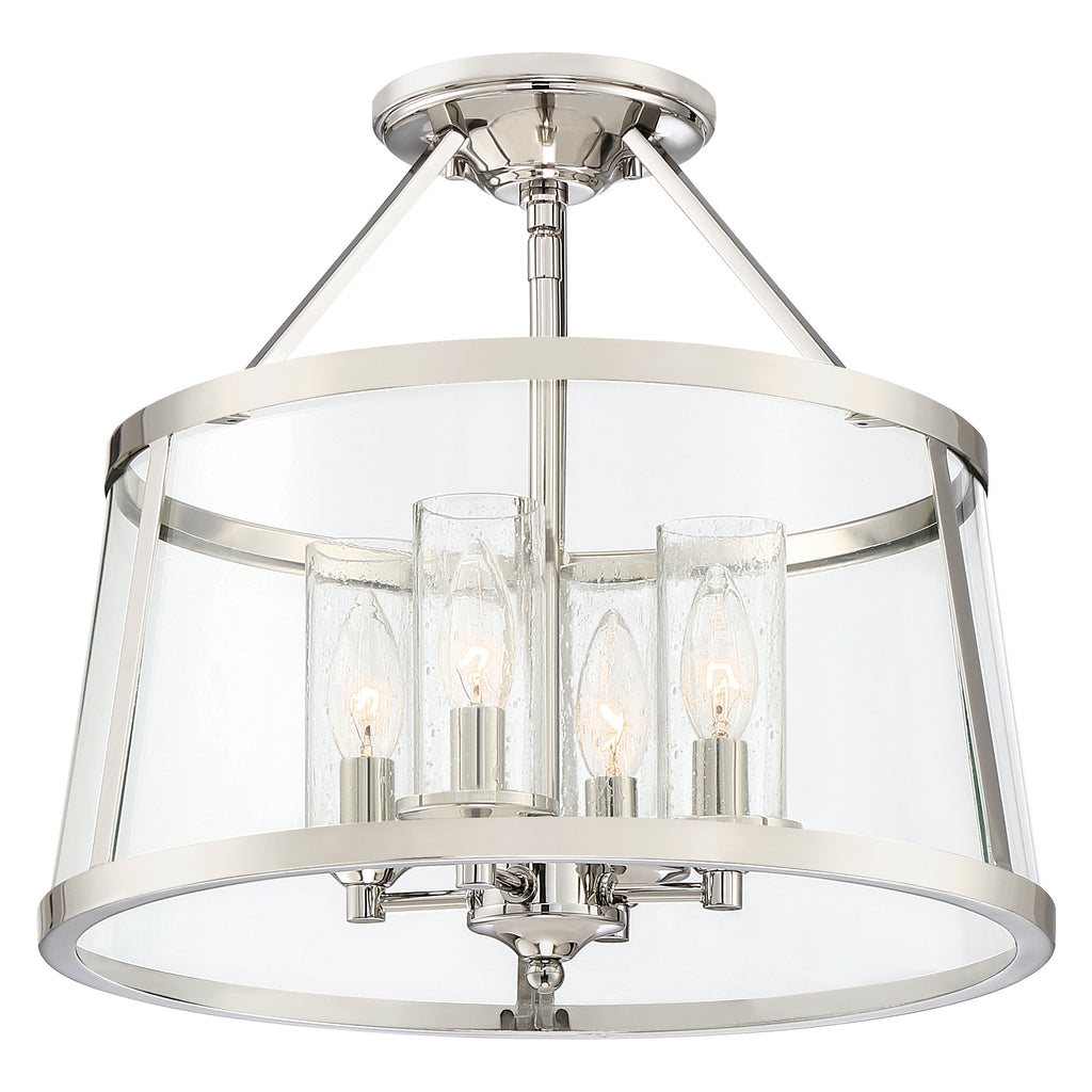 Transitional 4-Light Semi-Flush Mount in Weathered Brass and Polished Nickel Finish