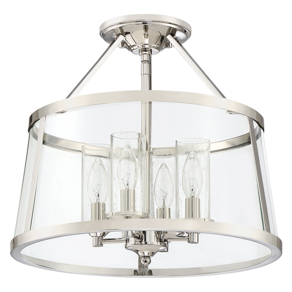 Transitional 4-Light Semi-Flush Mount in Weathered Brass and Polished Nickel Finish | Alternate View