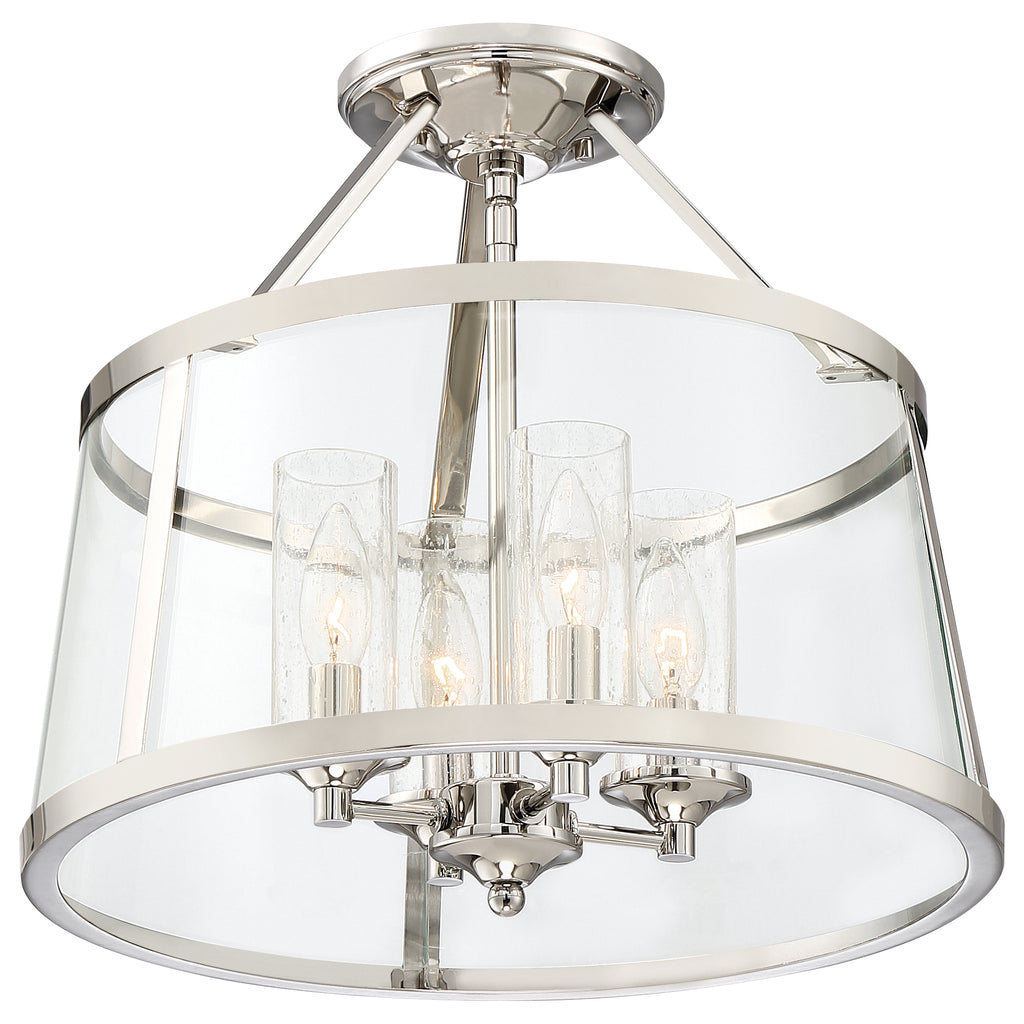 Transitional 4-Light Semi-Flush Mount in Weathered Brass and Polished Nickel Finish | Alternate View