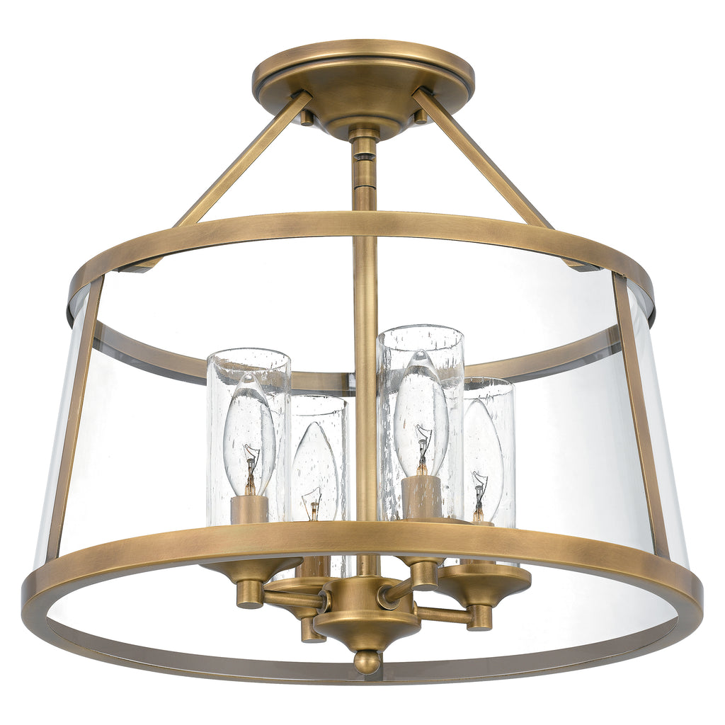 Transitional 4-Light Semi-Flush Mount in Weathered Brass and Polished Nickel Finish | Alternate View