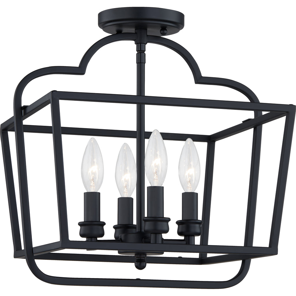 Hampton Retreat 4 Light Semi-Flush Mount in Matte Black