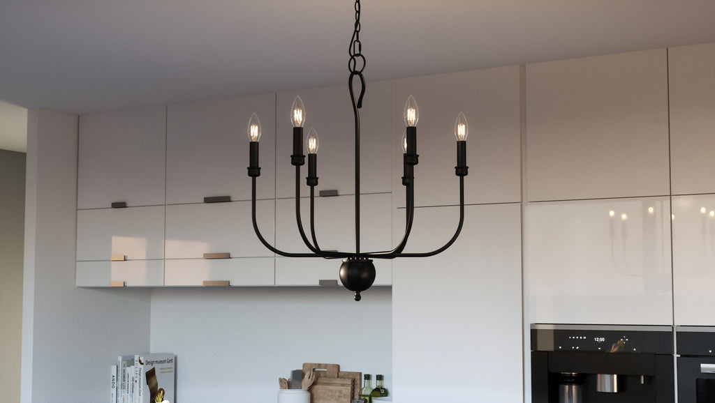 Hampton Retreat 6-Light Chandelier in Matte Black | Lifestyle View