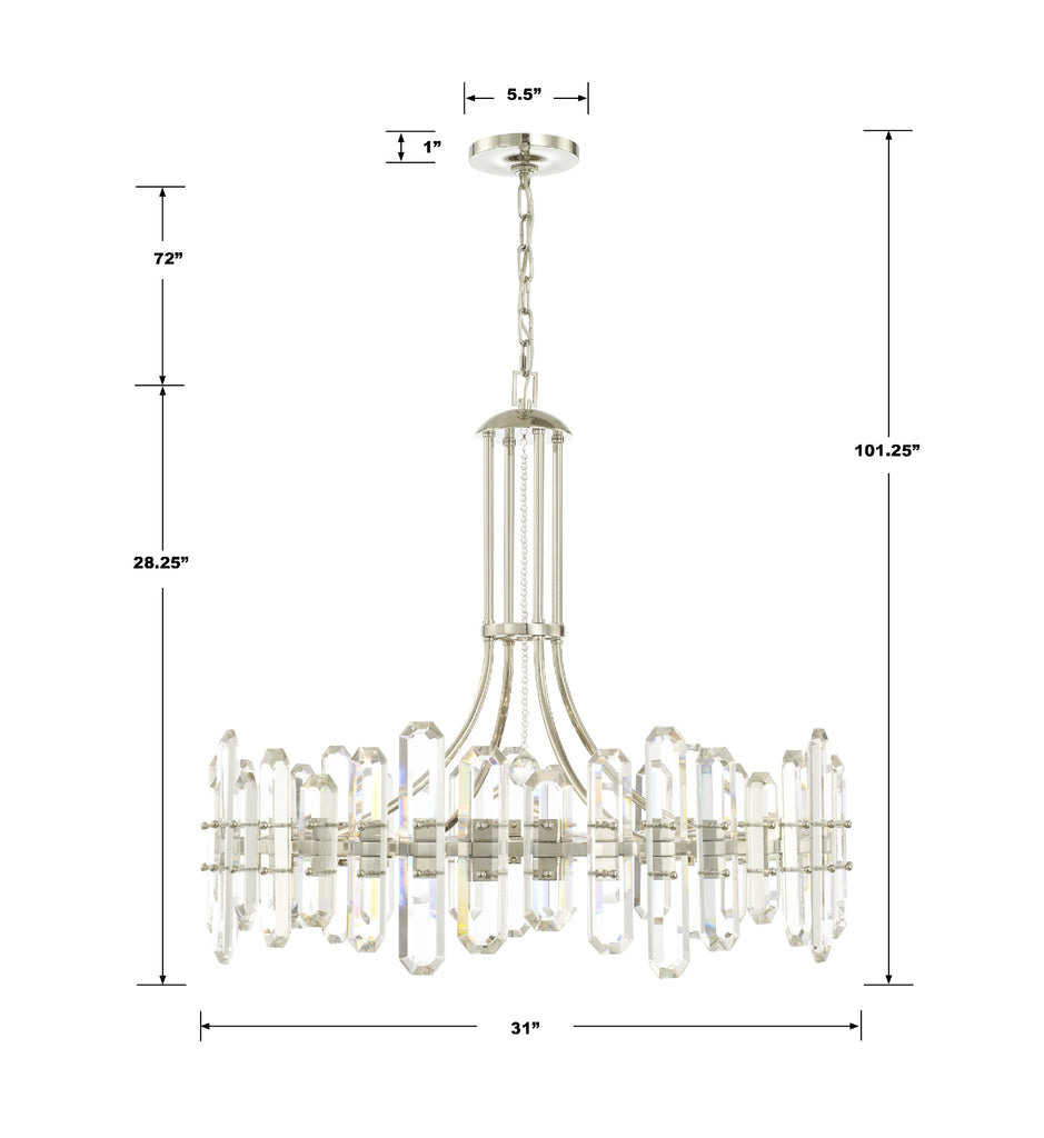 West Hollywood 12-Light Modern Chandelier with Polished Nickel | Item Dimensions
