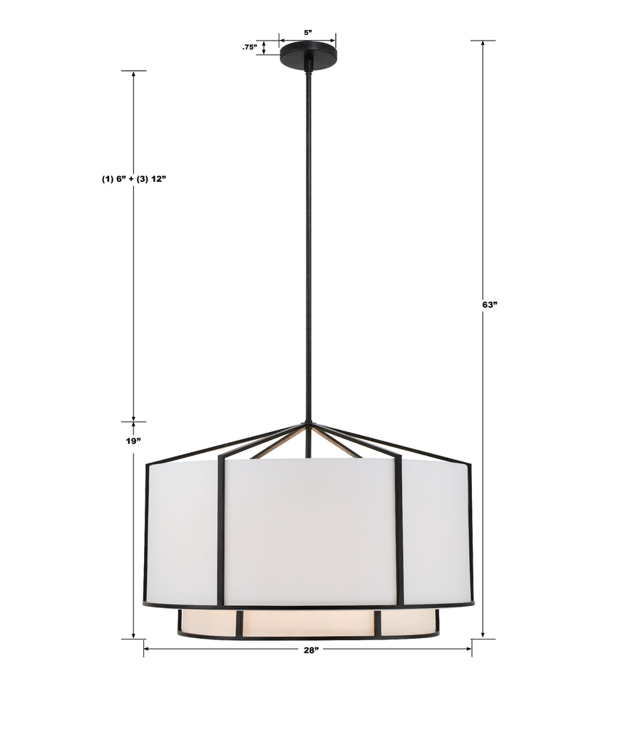 San Fernando Retreat 6 Light Chandelier - Modern Contemporary Lighting | Item Dimensions