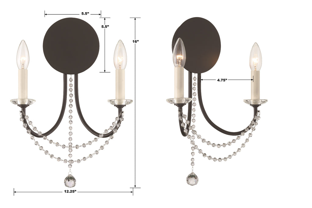 Hollywood Hills Crystal Chandelier in Aged Brass and Matte Black | Item Dimensions