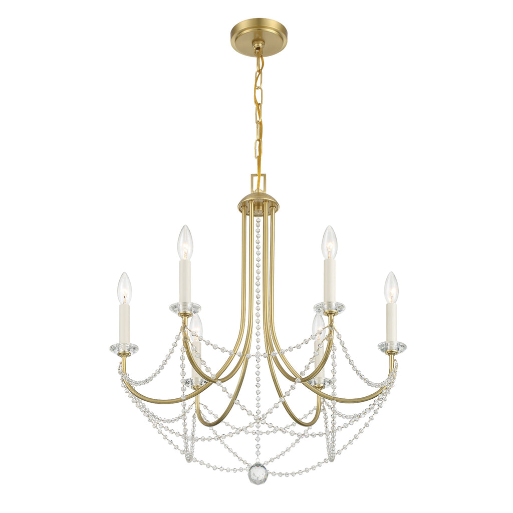 The Melrose and Madison chandelier exudes elegance and sophistication, making it the perfect addition to any interior space. Its sleek metal frame is adorned with cascading crystal beads, adding a touch of modern glamour.