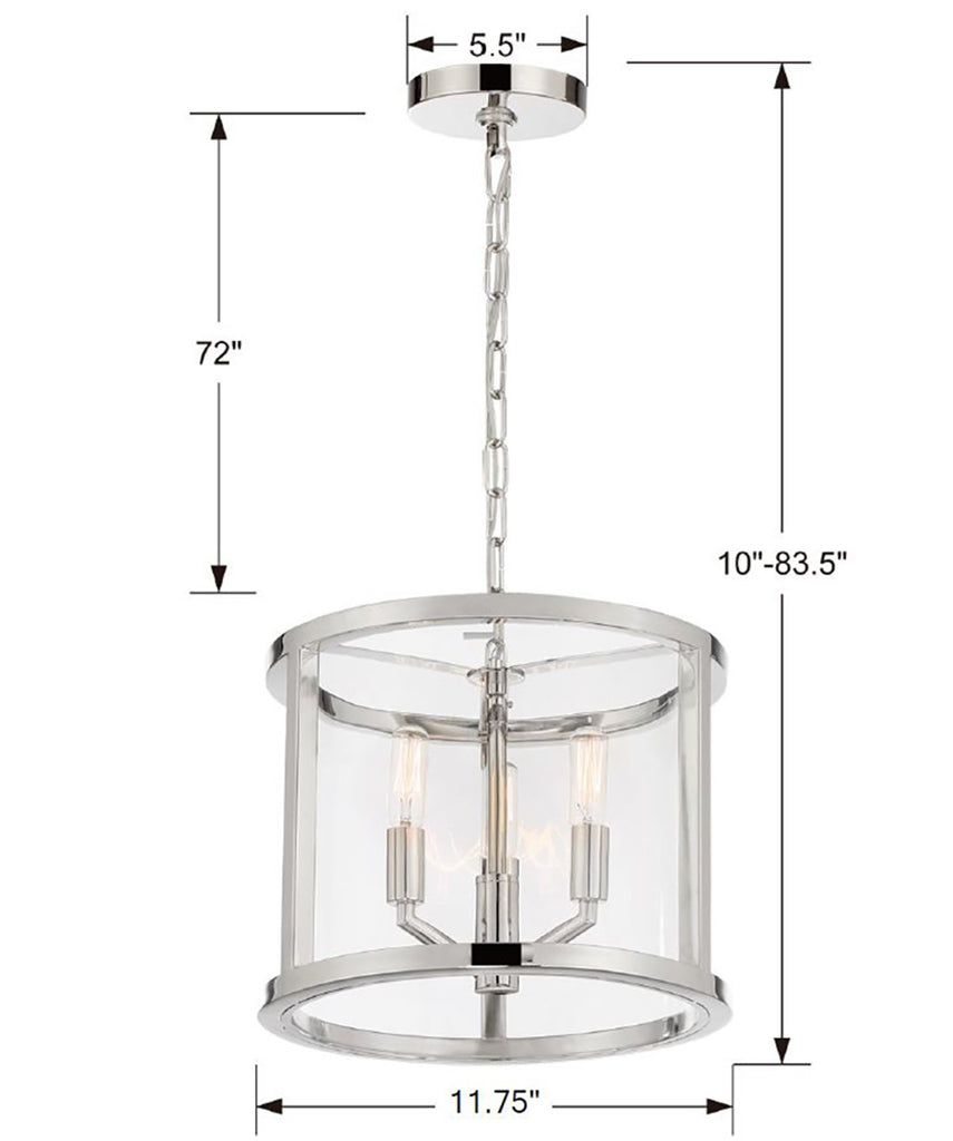 Polished Nickel Bryant Park 3-Light Modern/Contemporary Lantern | Item Dimensions