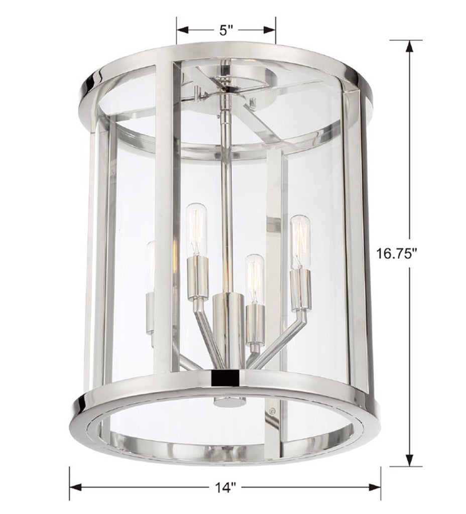 Polished Nickel Modern Ceiling Mount Light Fixture - Bryant Park 4-Light | Item Dimensions