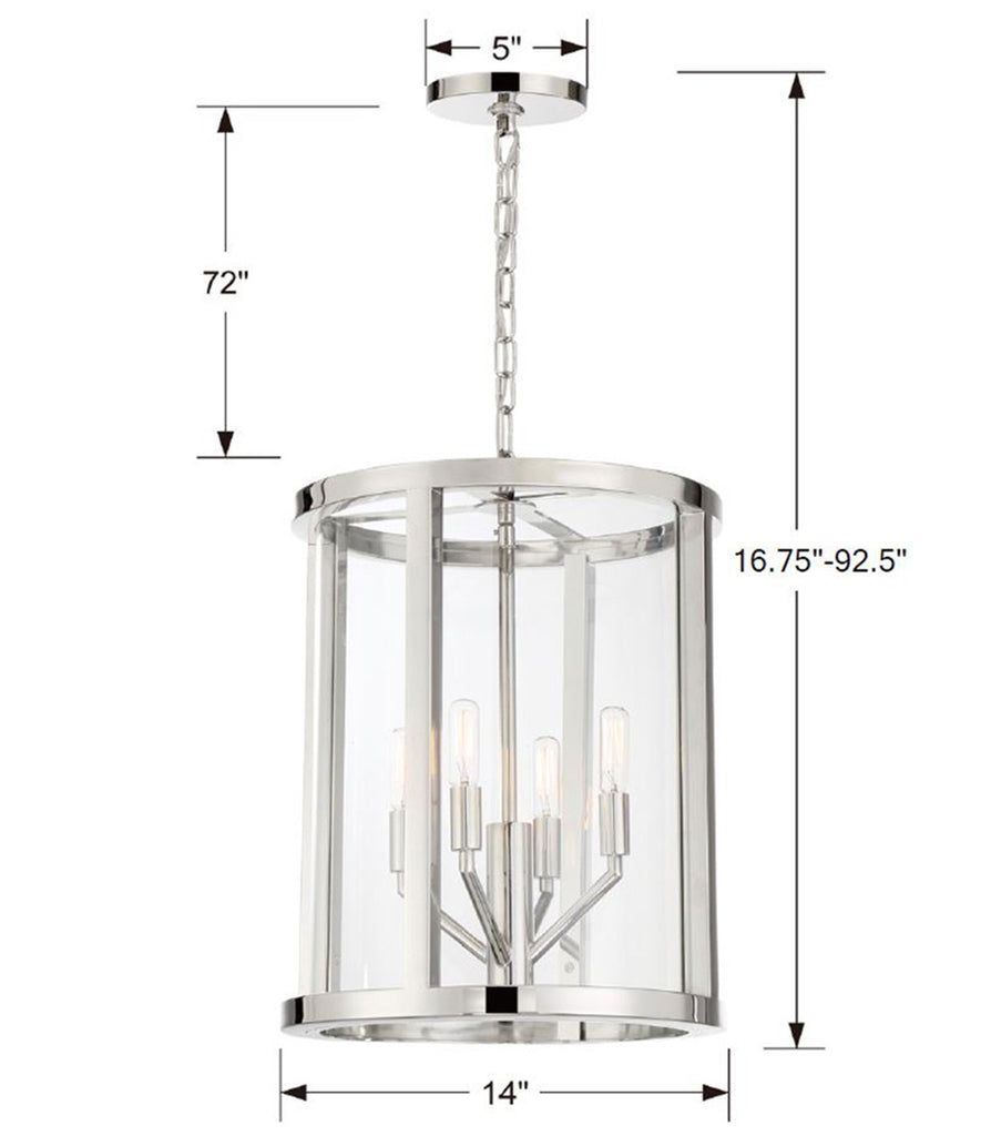 Bryant Park Modern Lantern - Polished Nickel Finish | Item Dimensions