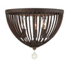 Forged Bronze Ceiling Mount Light Fixture with Caged Design and Frosted Glass Beads