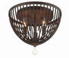 Forged Bronze Ceiling Mount Light Fixture with Caged Design and Frosted Glass Beads | Alternate View