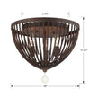 Forged Bronze Ceiling Mount Light Fixture with Caged Design and Frosted Glass Beads | Item Dimensions