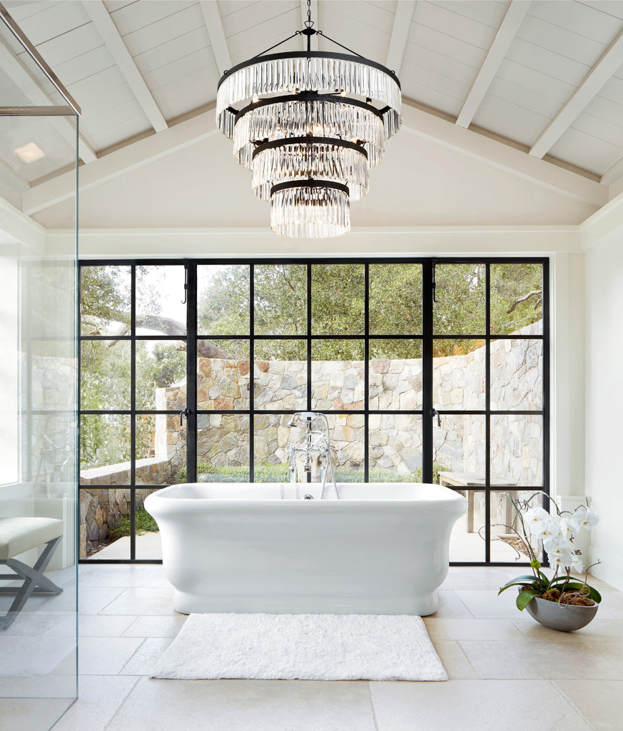 Opulent Chandelier with Crystals - Black/Gold Finish | Lifestyle View