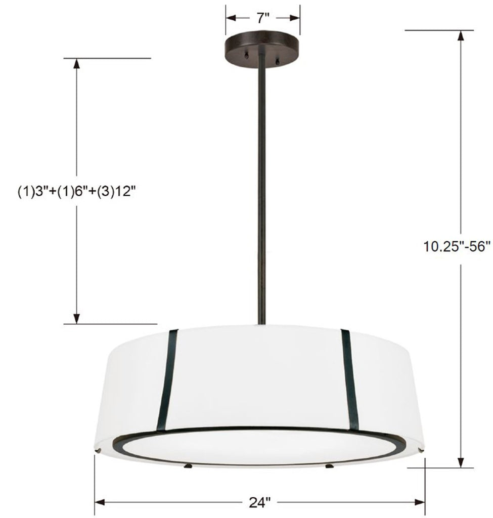 Modern Contemporary Chandelier with Double Silk Shades | Item Dimensions