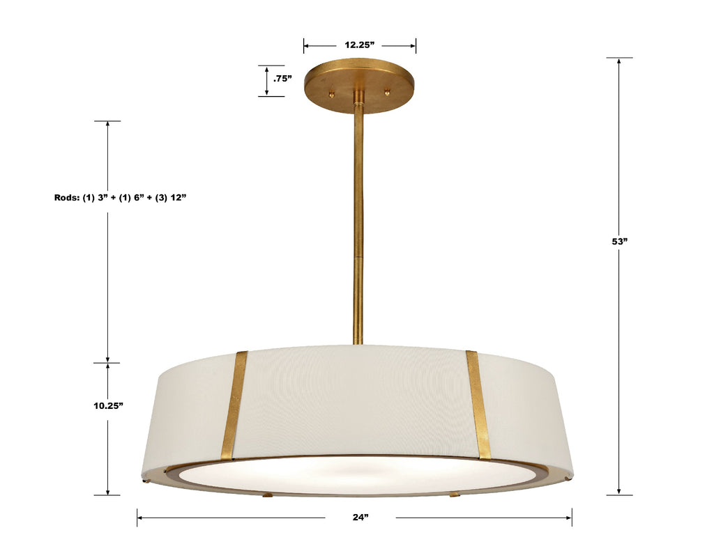 Modern Contemporary Chandelier with Double Silk Shades | Item Dimensions