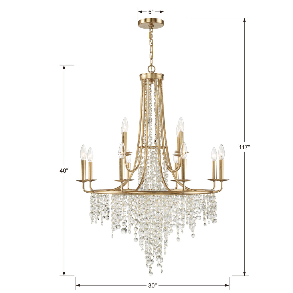 Sunset Strip 12 Light Crystal Chandelier in Rustic Design | Item Dimensions