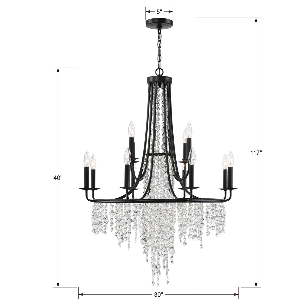 Sunset Strip 12 Light Crystal Chandelier in Rustic Design | Item Dimensions