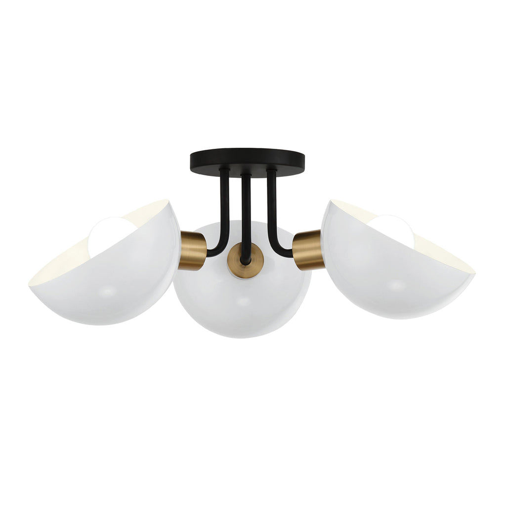 Contemporary Ceiling Mount Light - Park Slope 3-Light Fixture - White Shades with Black & Gold Finishes