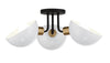 Contemporary Ceiling Mount Light - Park Slope 3-Light Fixture - White Shades with Black & Gold Finishes | Alternate View