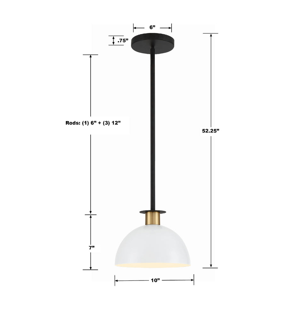 Modern Contemporary Pendant Light - White Metal Shades with Black and Gold Finishes | Item Dimensions