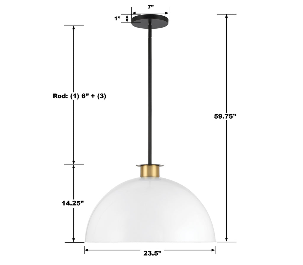 Park Slope 1 Light Modern Pendant - Black and Gold Finish | Item Dimensions