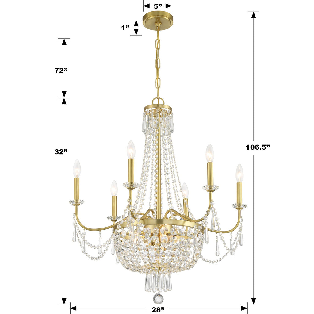 HWD-7709-AG Haywood 9 Light Traditional Chandelier Dimensions Image
