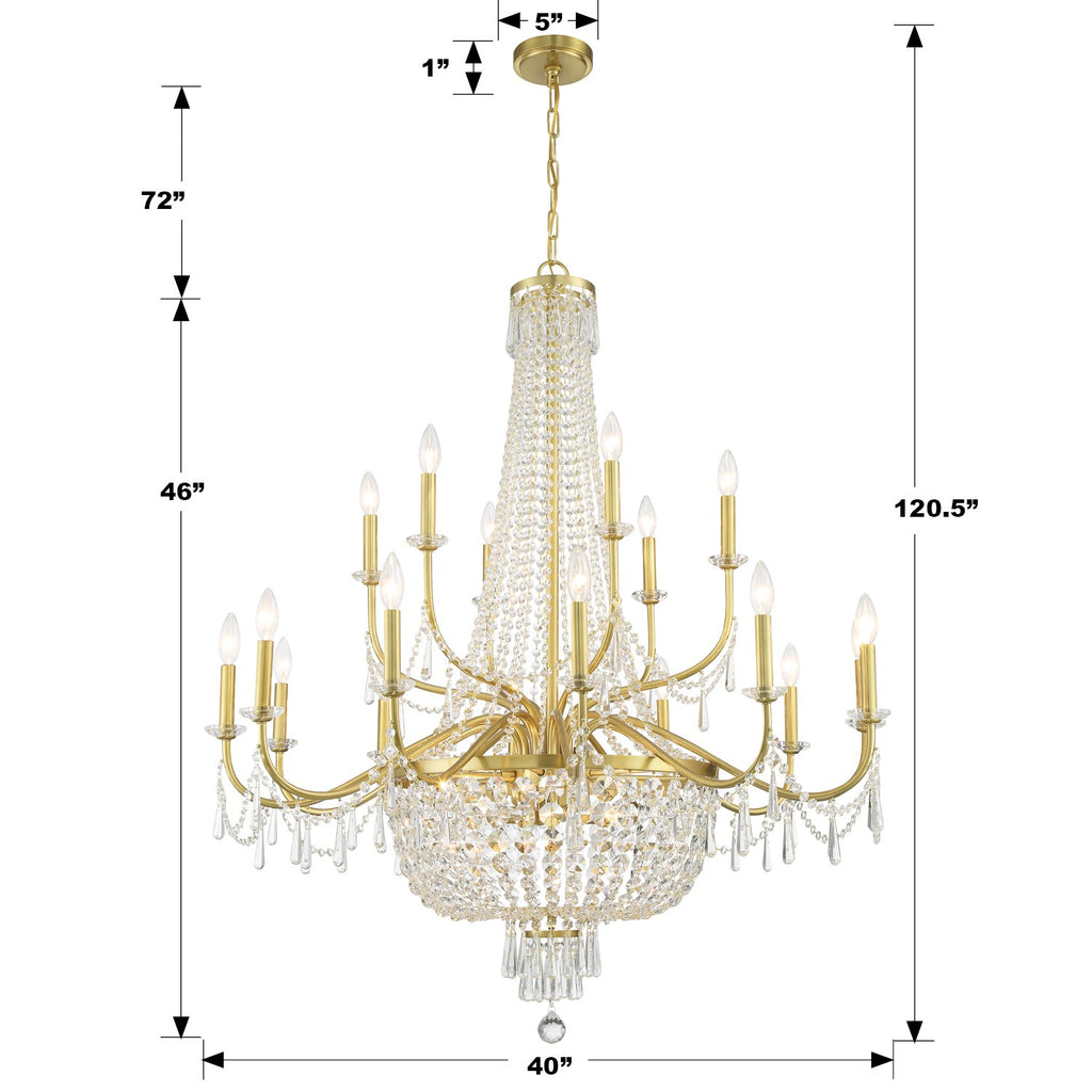 HWD-7722-AG Haywood 22 Light Traditional Chandelier Dimensions Image
