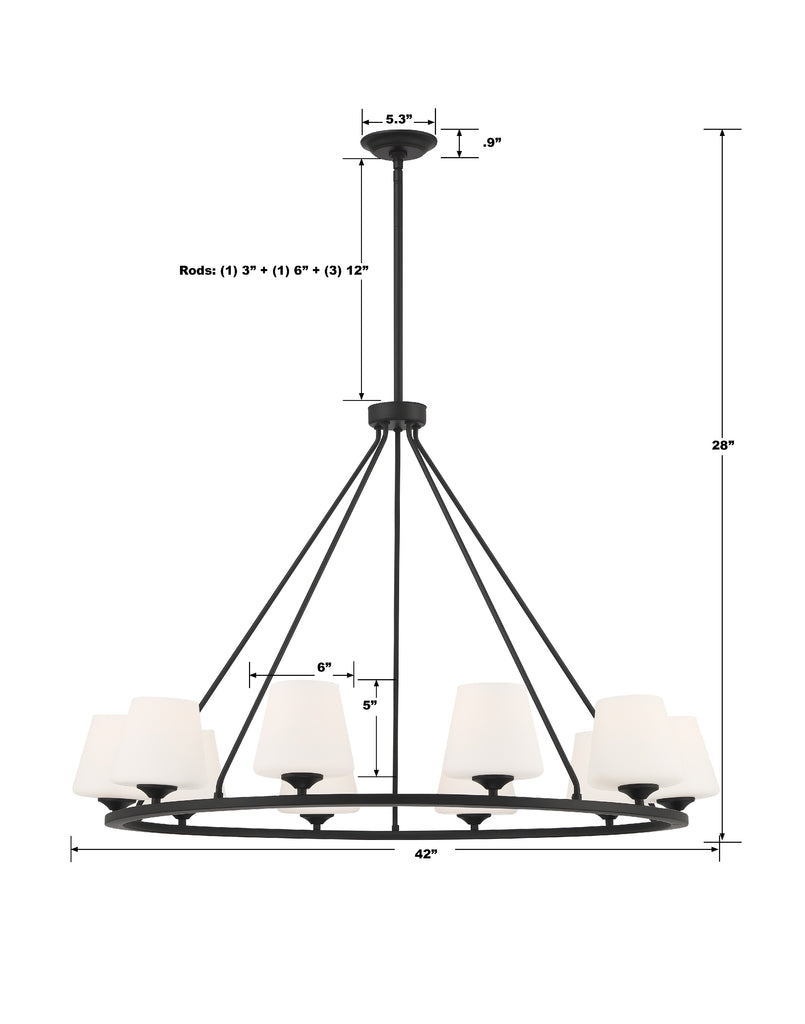 Matte Black Bryant Park 10-Light Modern Contemporary Chandelier |Item Dimensions