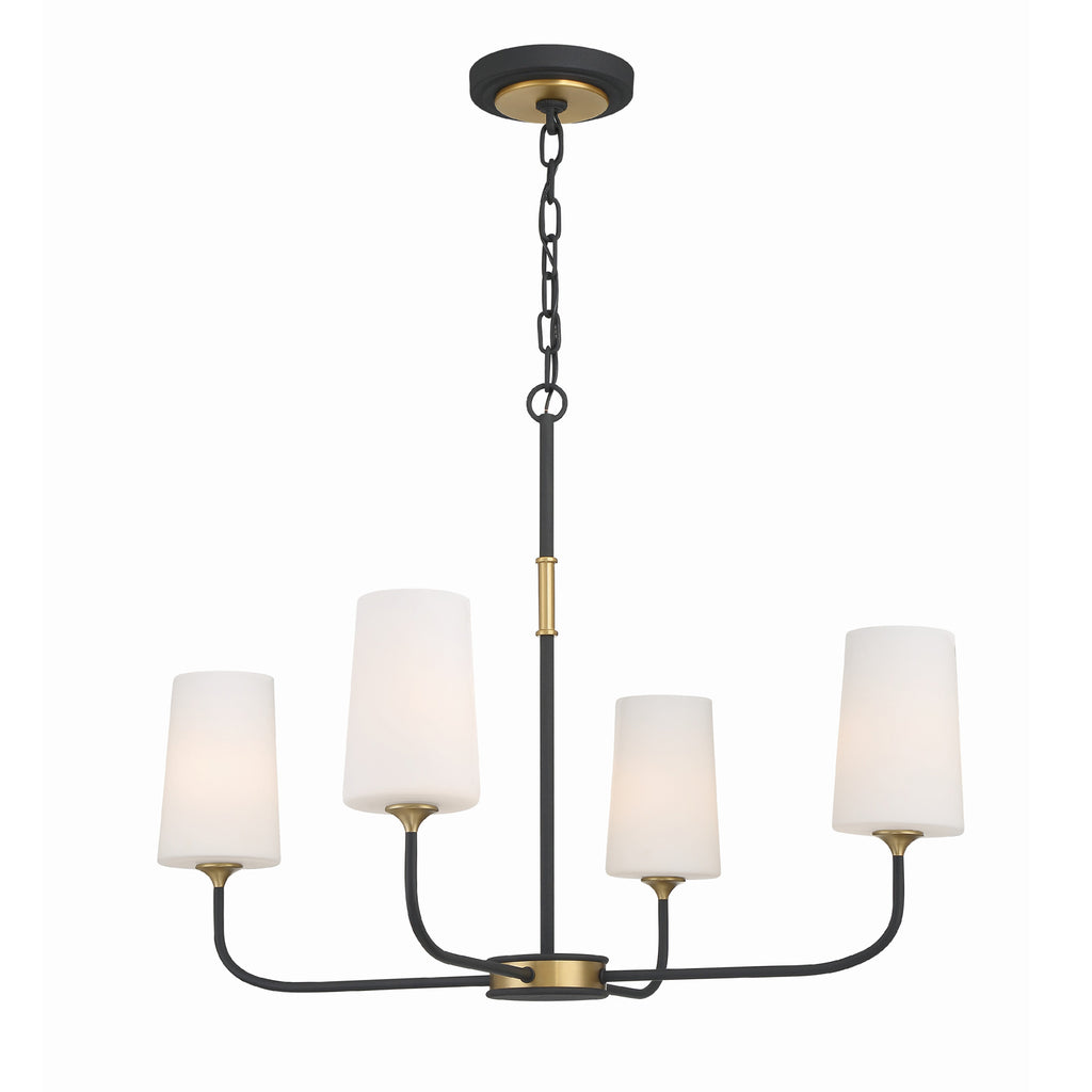 Modern Black and Gold Chandelier with White Glass Shades