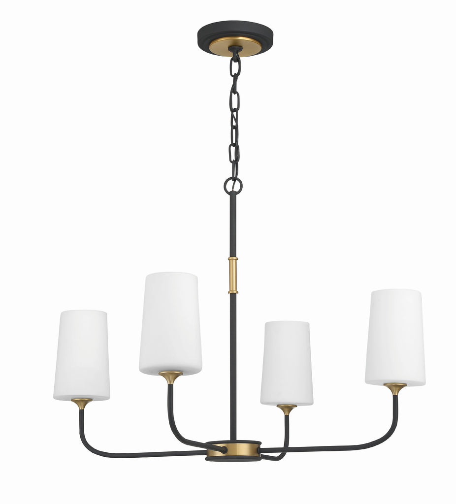 Modern Black and Gold Chandelier with White Glass Shades | Alternate View
