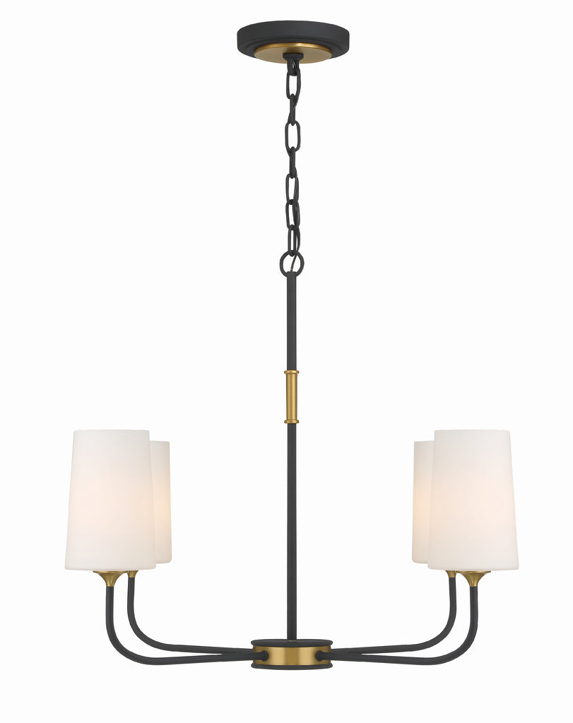 Modern Black and Gold Chandelier with White Glass Shades | Alternate View