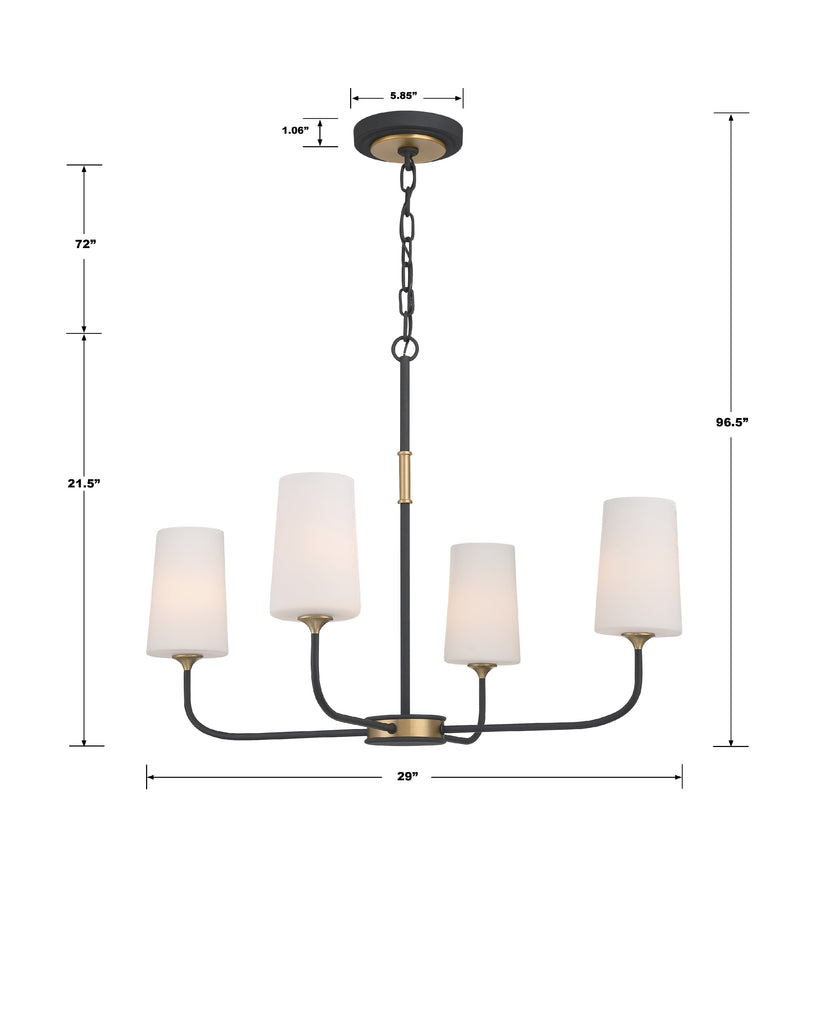 Modern Black and Gold Chandelier with White Glass Shades | Item Dimensions
