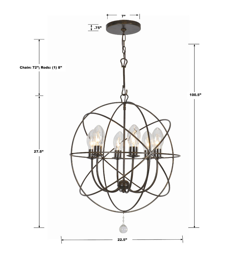 Tivoli 6-Light Chandelier | Matte Black & Warm Brass | Item Dimensions