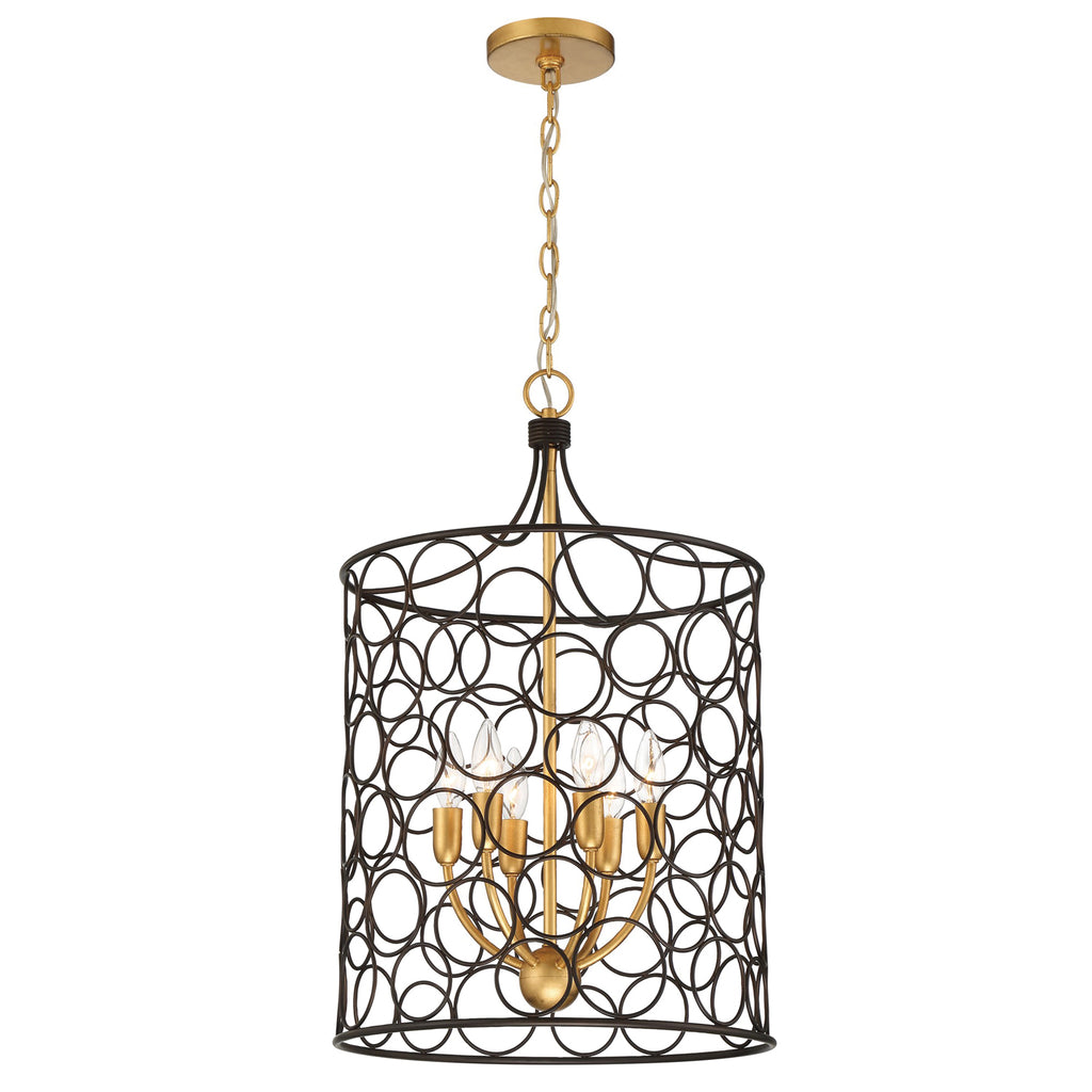 Bronze and Antique Gold Lantern Pendant Light - Open Design,