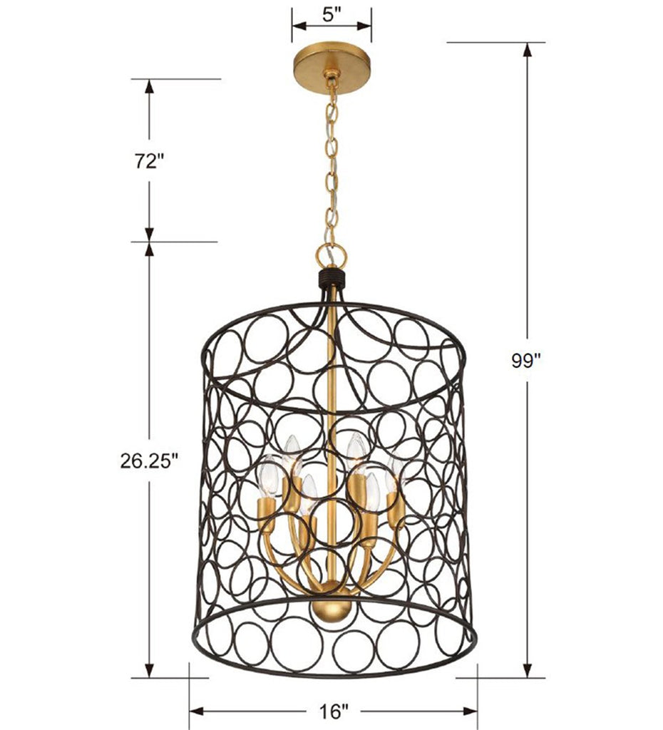 Bronze and Antique Gold Lantern Pendant Light - Open Design, | Item Dimensions
