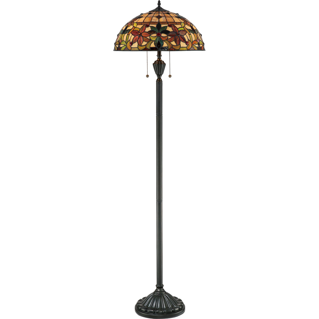 Vintage Bronze Transitional Floor Lamp - Art Glass Shade