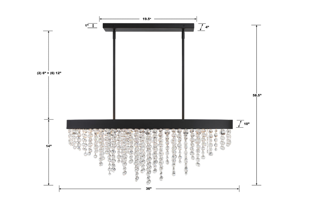 Sunset Strip 8 Light Transitional Chandelier with Crystal Strands | Item Dimensions